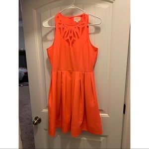 Coral cutout mesh a-line dress